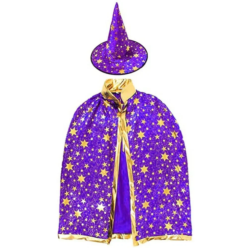 Kids Halloween Costume Fancy Dress Up Cloak & Witch Hat Set For Halloween Party
